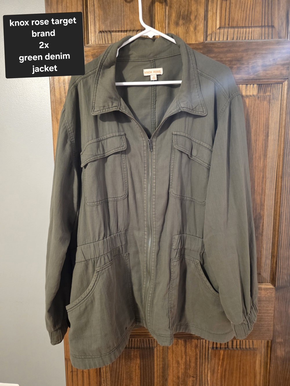 Knox Rose Olive Utility Jacket with Front Zip - Women's 2X